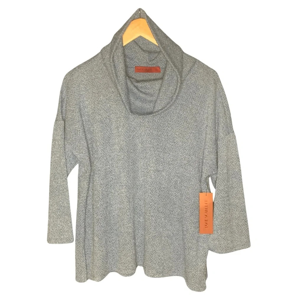Love Scarlett Blue Marled Cowl Neck Sweater NWT